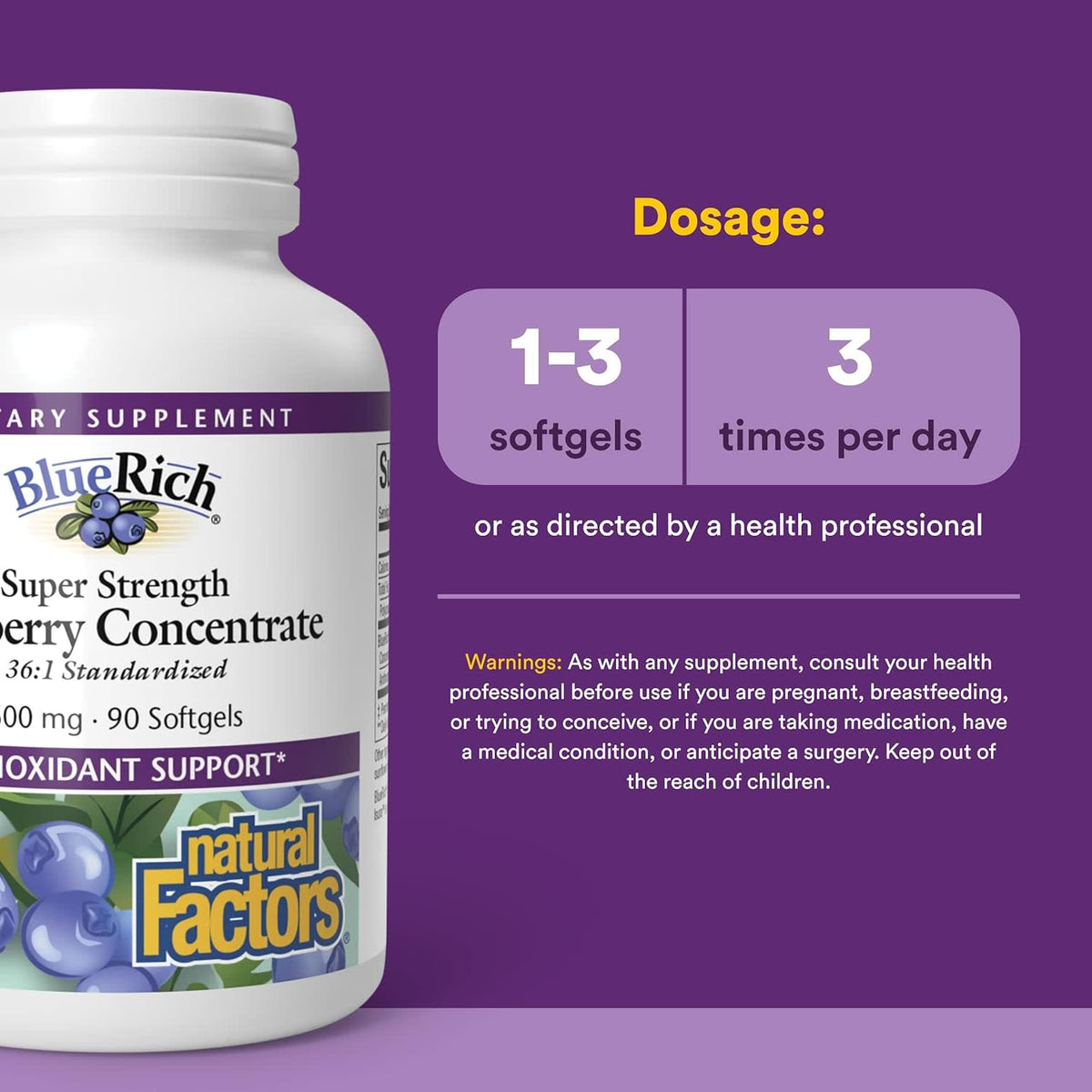 Natural Factors, BlueRich®, Super Strength Blueberry Concentrate, 500 mg, 90 Softgels UPC 068958045160 | Hilife Vitamins