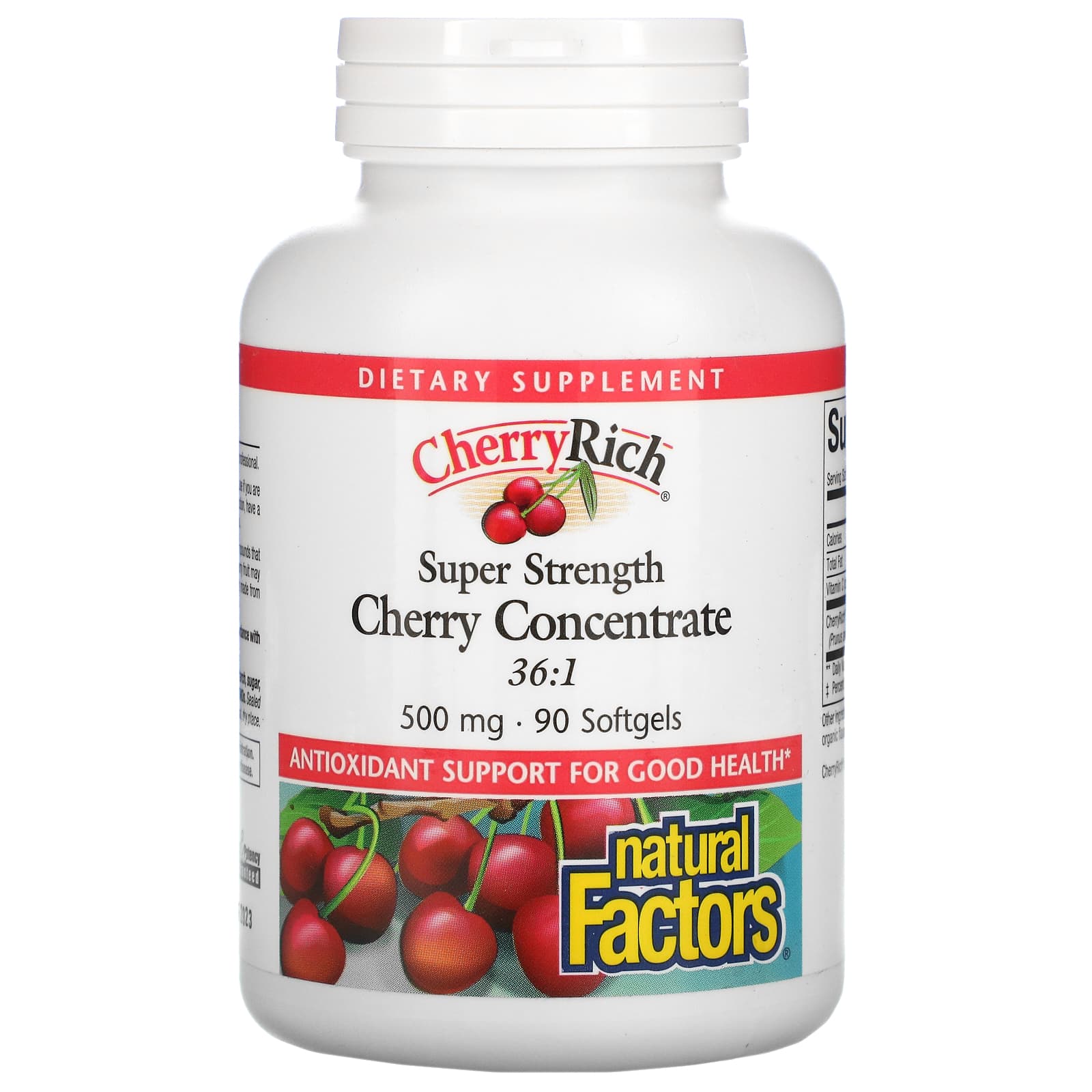 Natural Factors, Cherry Concentrate, Super Strength, 500, 90 Softgels UPC 068958045252 | Hilife Vitamins