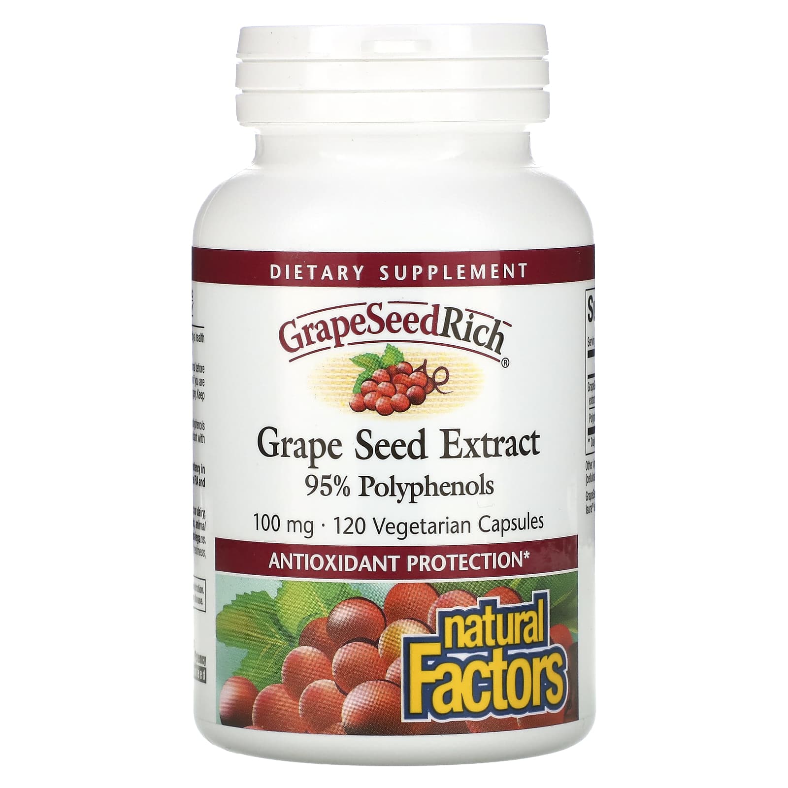 Natural Factors, GrapeSeedRich, Grape Seed Extract, 100, 120 Vegetarian Capsules UPC 068958045405 | Hilife Vitamins