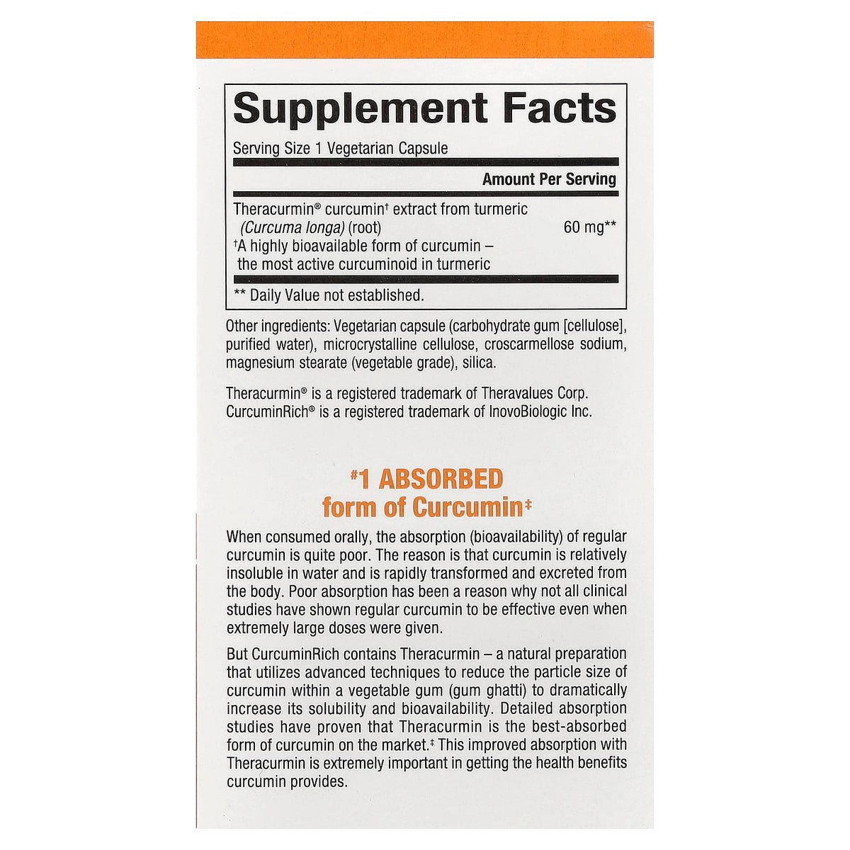 Natural Factors, Theracurmin®, 60 mg, 30 Vegetarian Capsules UPC 068958045436 | Hilife Vitamins