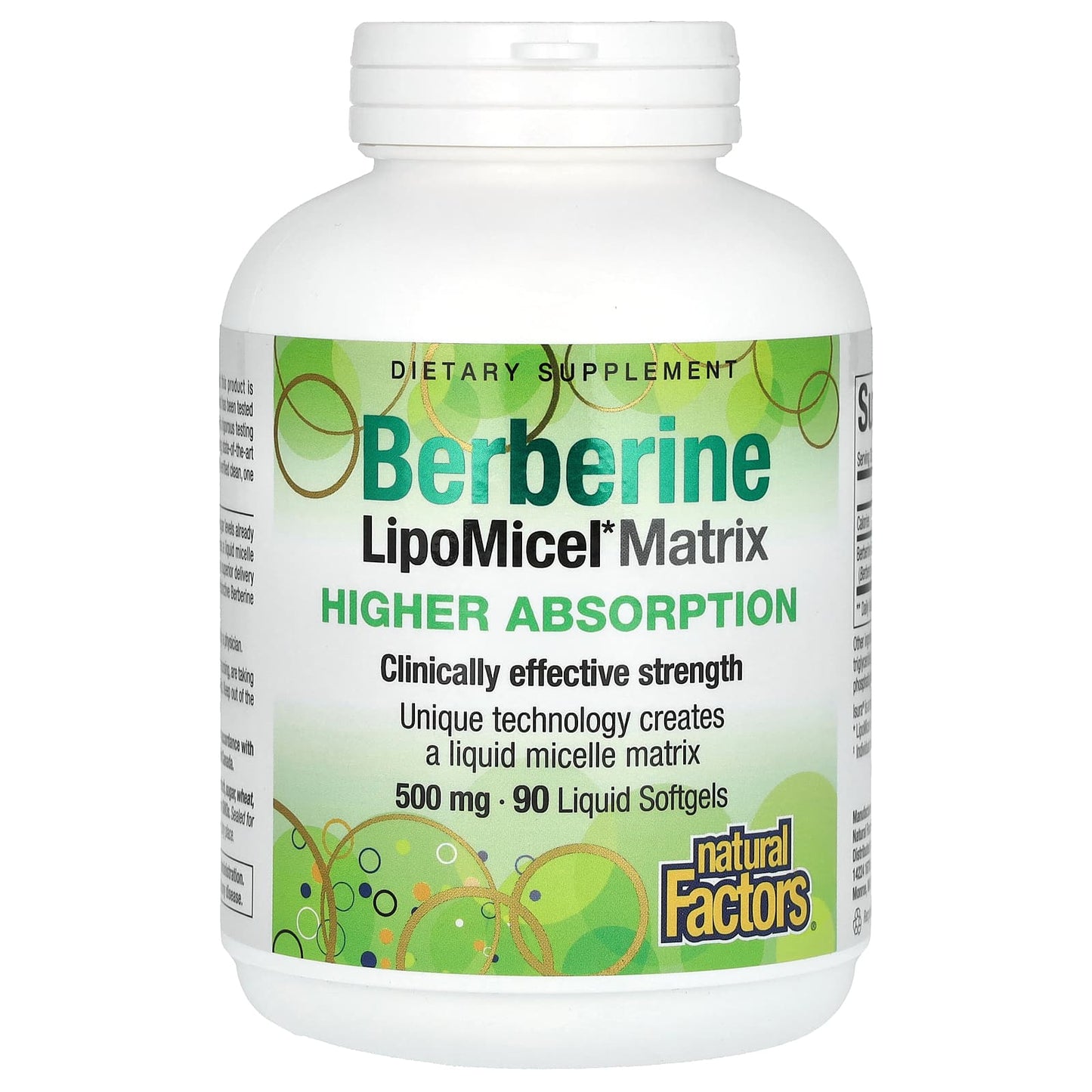 Natural Factors, Berberine LipoMicel Matrix, 500 mg, 90 Liquid Softgels UPC 068958045863 | Hilife Vitamins
