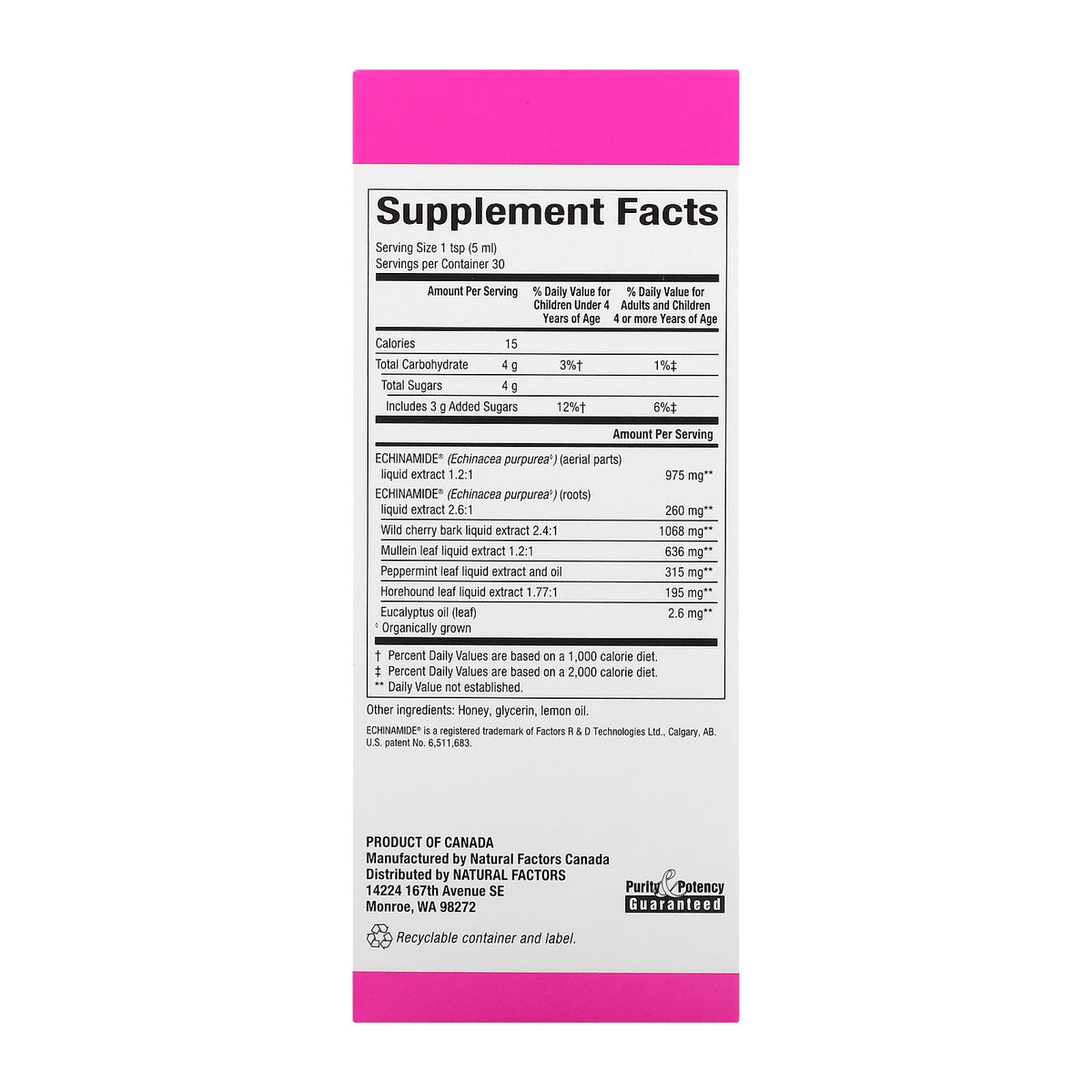 Natural Factors, Patented Echinamide Active Support, Hon, 5 Oz UPC 068958047607 | Hilife Vitamins