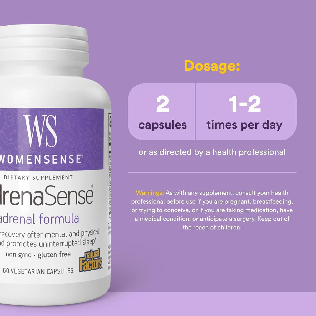 Natural Factors, Womensense®, AdrenaSense®, Adrenal Formula, 60 Capsules UPC 068958049410 | Hilife Vitamins