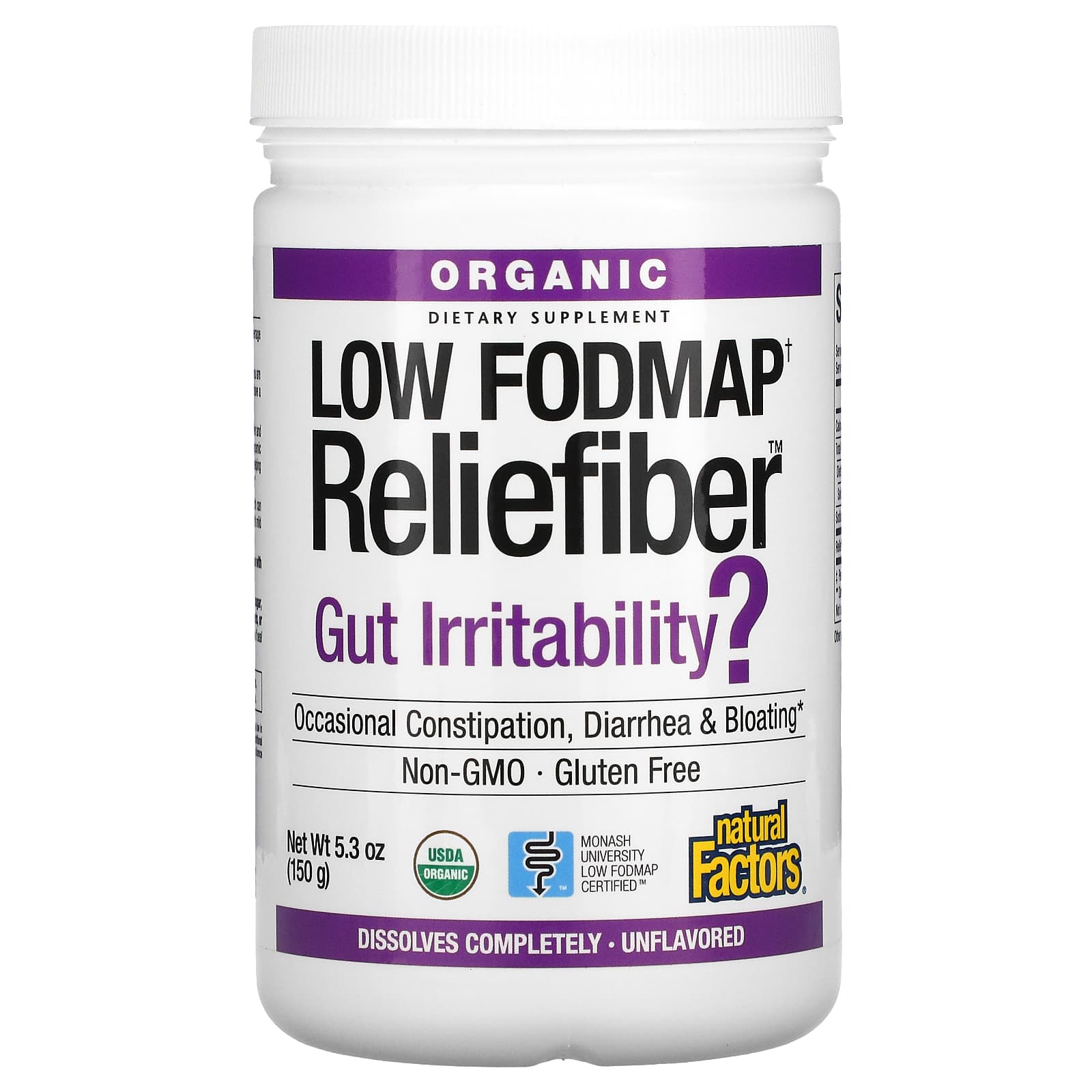 Natural Factors, Organic Low Fodmap Reliefiber, Unflavor, 5.3 oz UPC 068958049915 | Hilife Vitamins