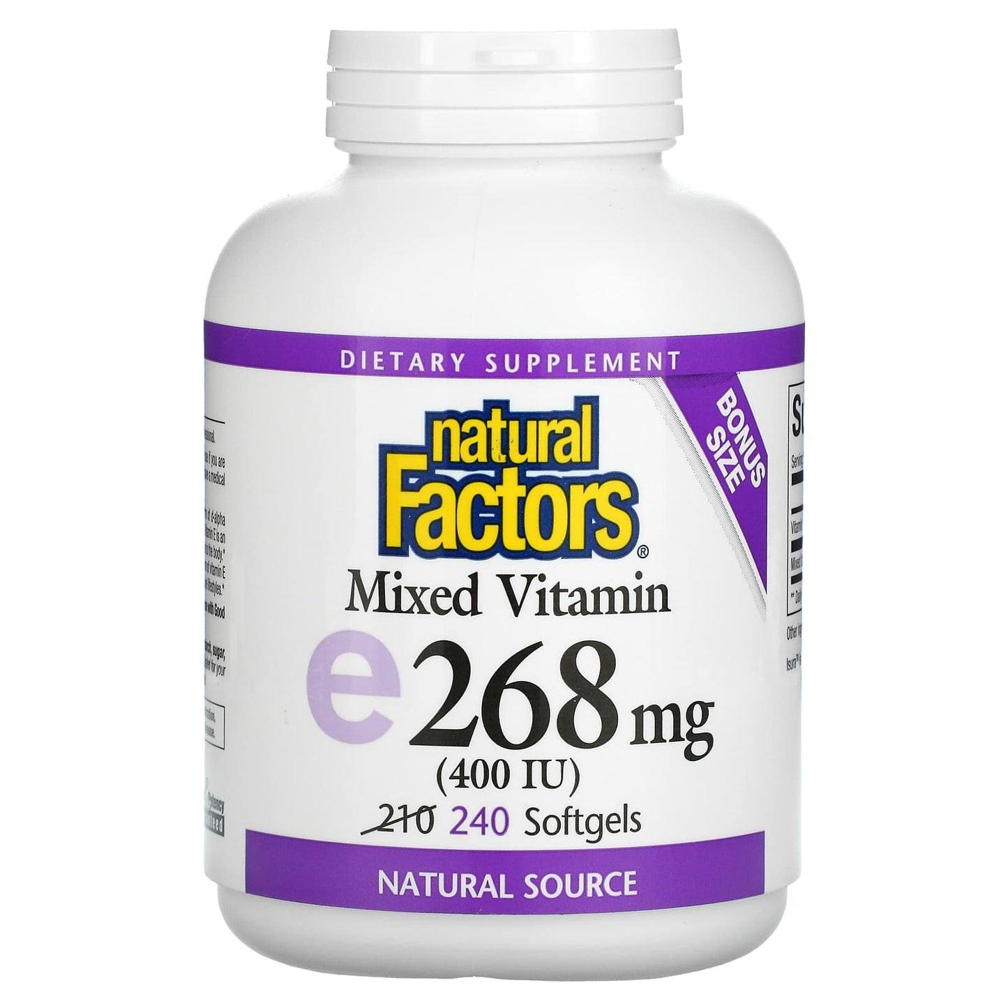 Natural Factors, Mixed Vitamin E, 268 mg (400 IU), 240 Softgels UPC 068958081427 | Hilife Vitamins