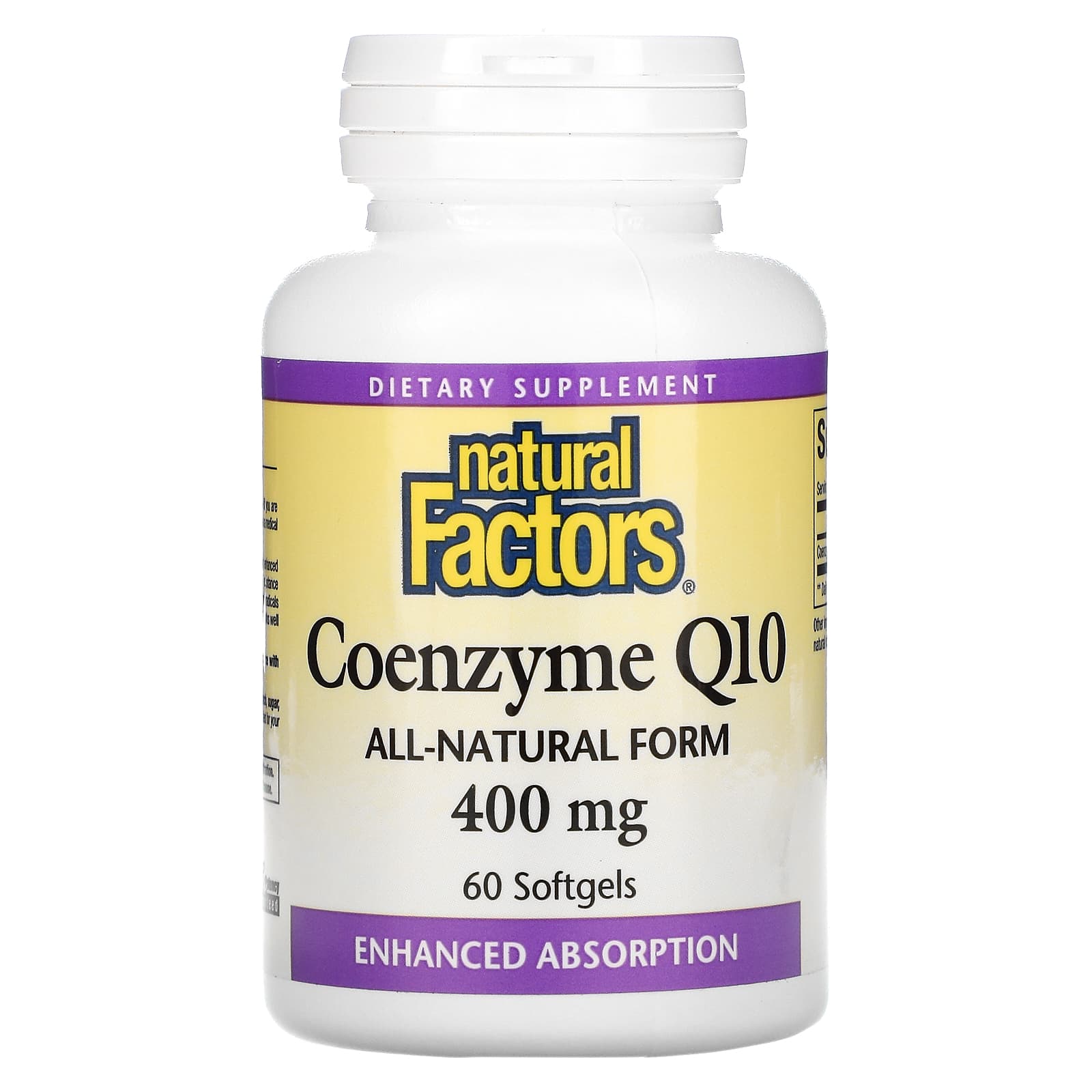 Natural Factors, Coenzyme Q10, 400 mg, 60 Softgels UPC 068958207254 | Hilife Vitamins