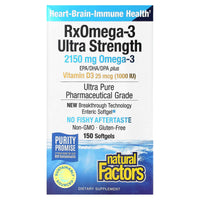 Natural Factors, RxOmega-3 with Vitamin D3, Ultra Streng, 150 Softgels UPC 068958354927 | Hilife Vitamins