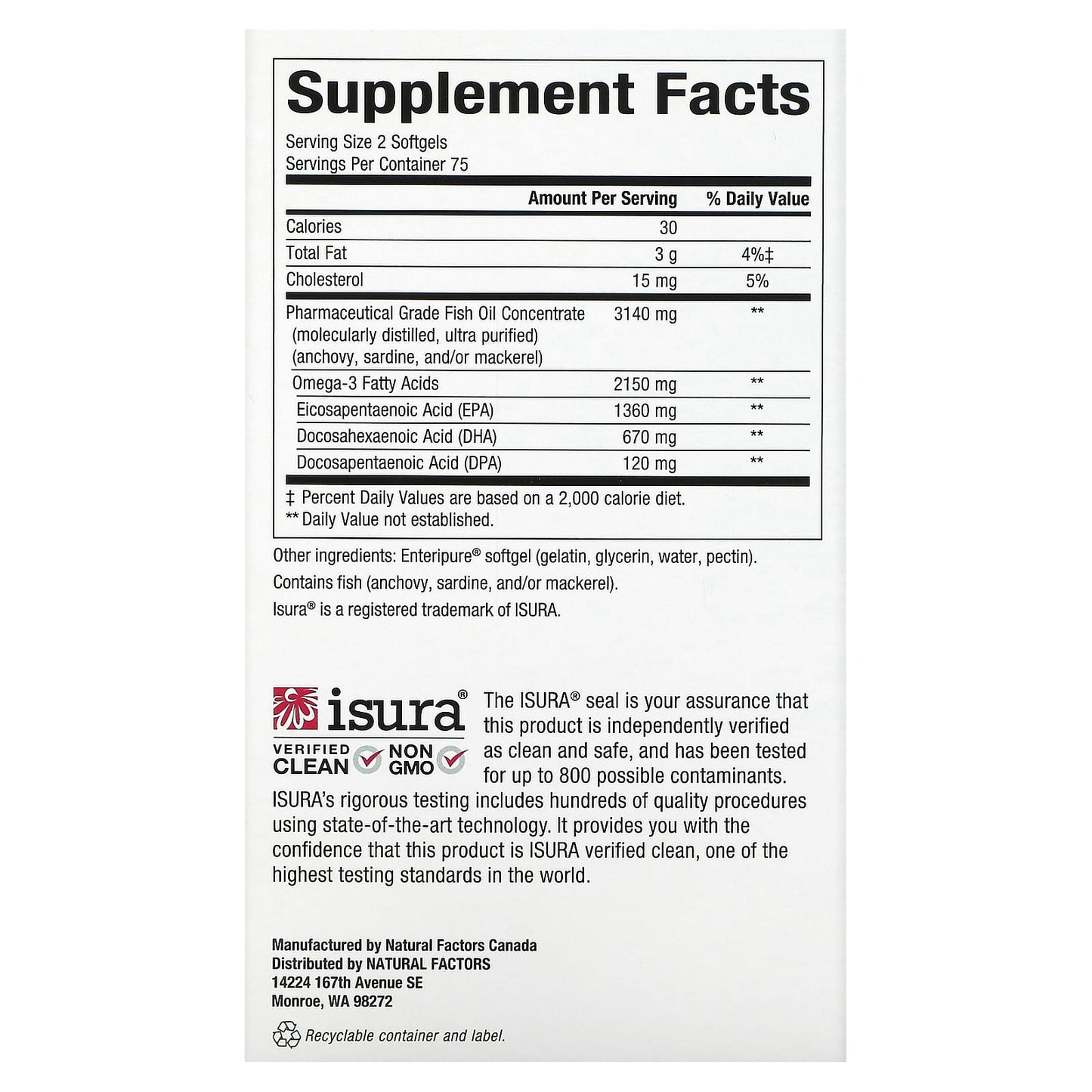 Natural Factors, RxOmega-3 Ultra Strength, 1,075 mg, 150 Softgels UPC 068958354934 | Hilife Vitamins