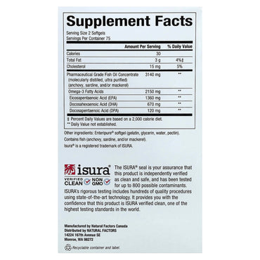 Natural Factors, RxOmega-3 Ultra Strength, 150 Softgels UPC 068958354934 | Hilife Vitamins