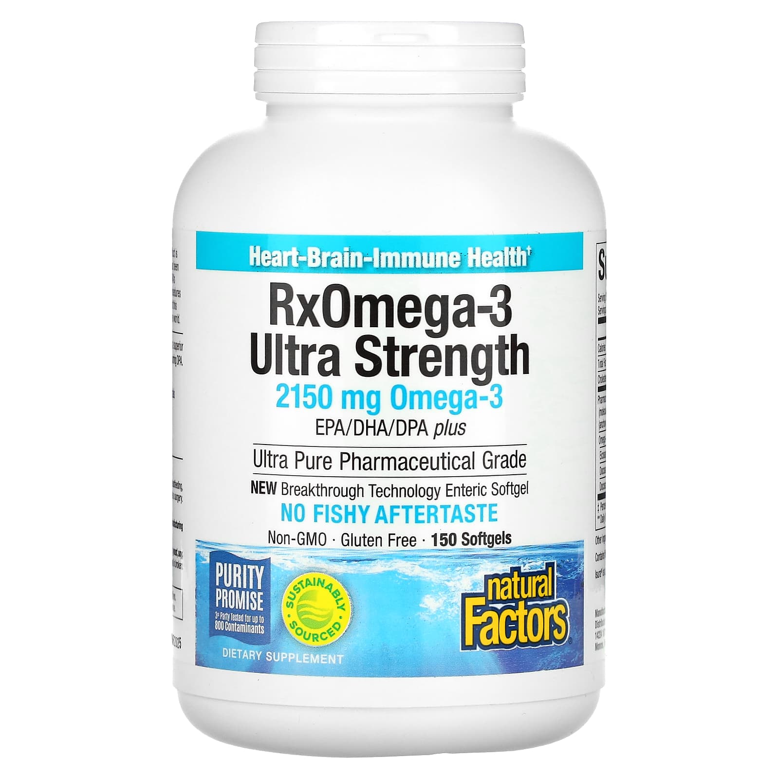 Natural Factors, RxOmega-3 Ultra Strength, 1,075 mg, 150 Softgels UPC 068958354934 | Hilife Vitamins
