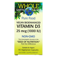 Natural Factors, Whole Earth & Sea, Vegan Bioenhanced Vitamin D3 1,000 IU, 90 Vegetarian Capsules UPC 068958355122