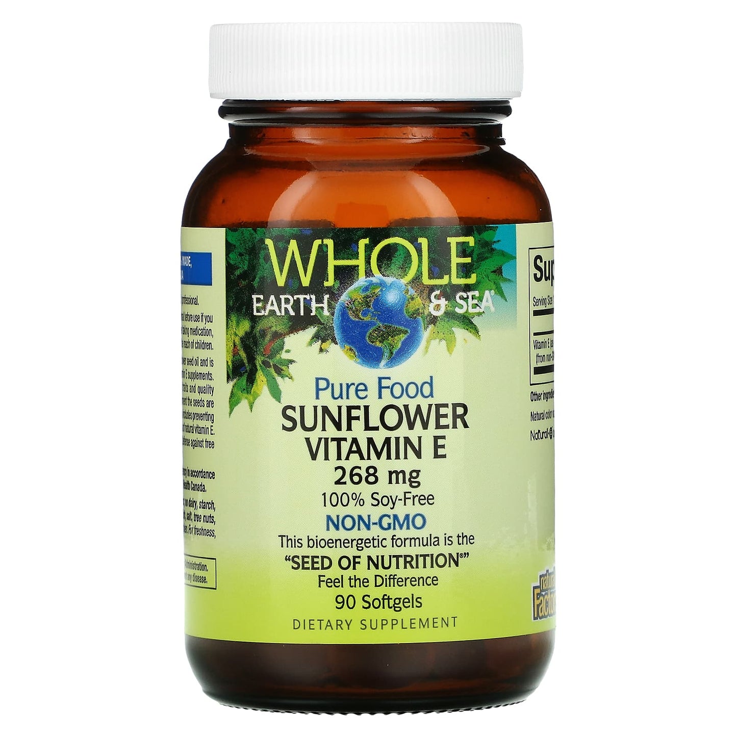 Natural Factors, Whole Earth & Sea, Sunflower Vitamin E 400   IU, 90 Softgels UPC 068958355139 | Hilife Vitamins