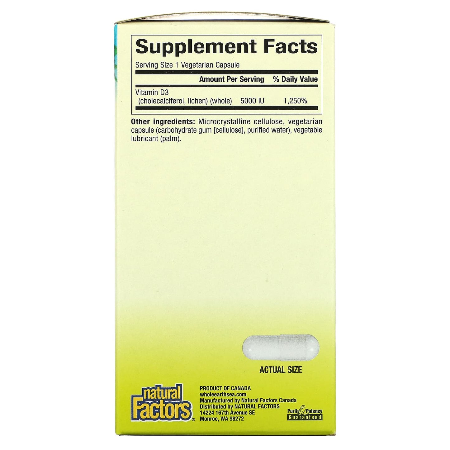 Natural Factors, Whole Earth & Sea, Vegan Bioenhance Vitamin D3 5,000 IU, 60 Capsules UPC 068958355160 | Hilife Vitamins