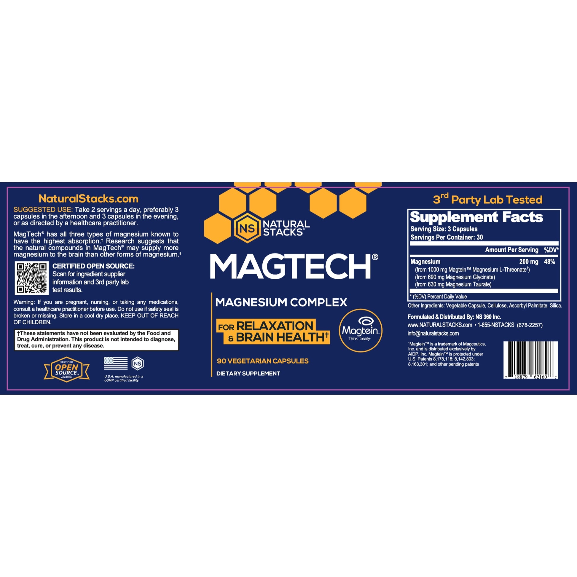 Natural Stacks, MagTech, Magnesium Complex, 90 Vegetarian Capsules - 718879621607 | Hilife Vitamins