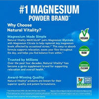 Natural Vitality, MaxCalm® Magnesium Citrate + Glycinate Raspberry-Lemon Flavor Powder, 4 oz (113 G) UPC 183405000094