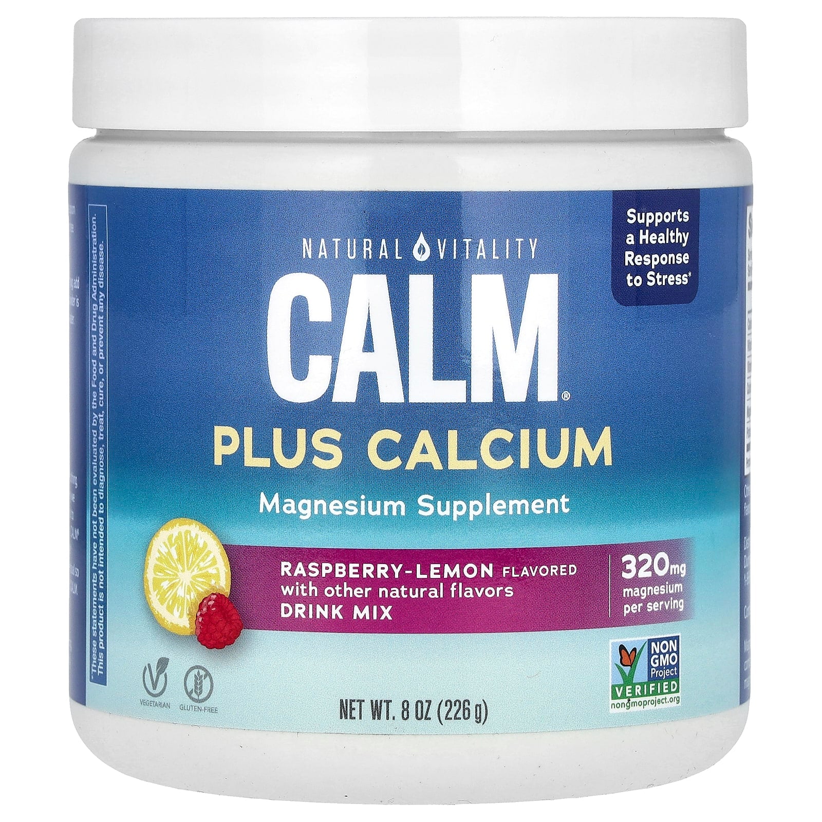 Natural Vitality, Calm Plus Calcium  RASP/LEM, 8 OZ UPC 183405043558 | Hilife Vitamins