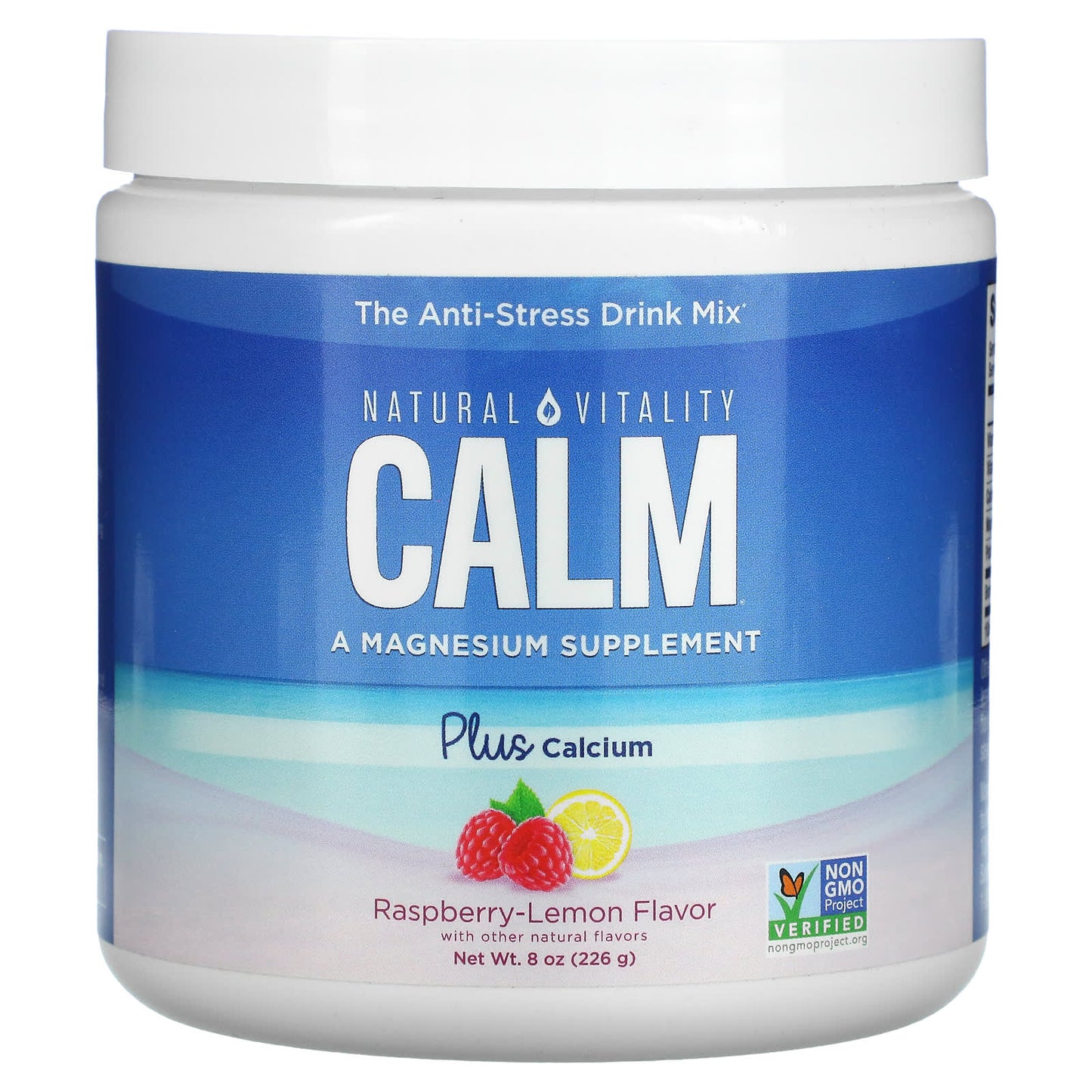 Natural Vitality, Calm Plus Calcium RASP/LEM, 8 OZ UPC 183405043558 | HiLife Vitamins