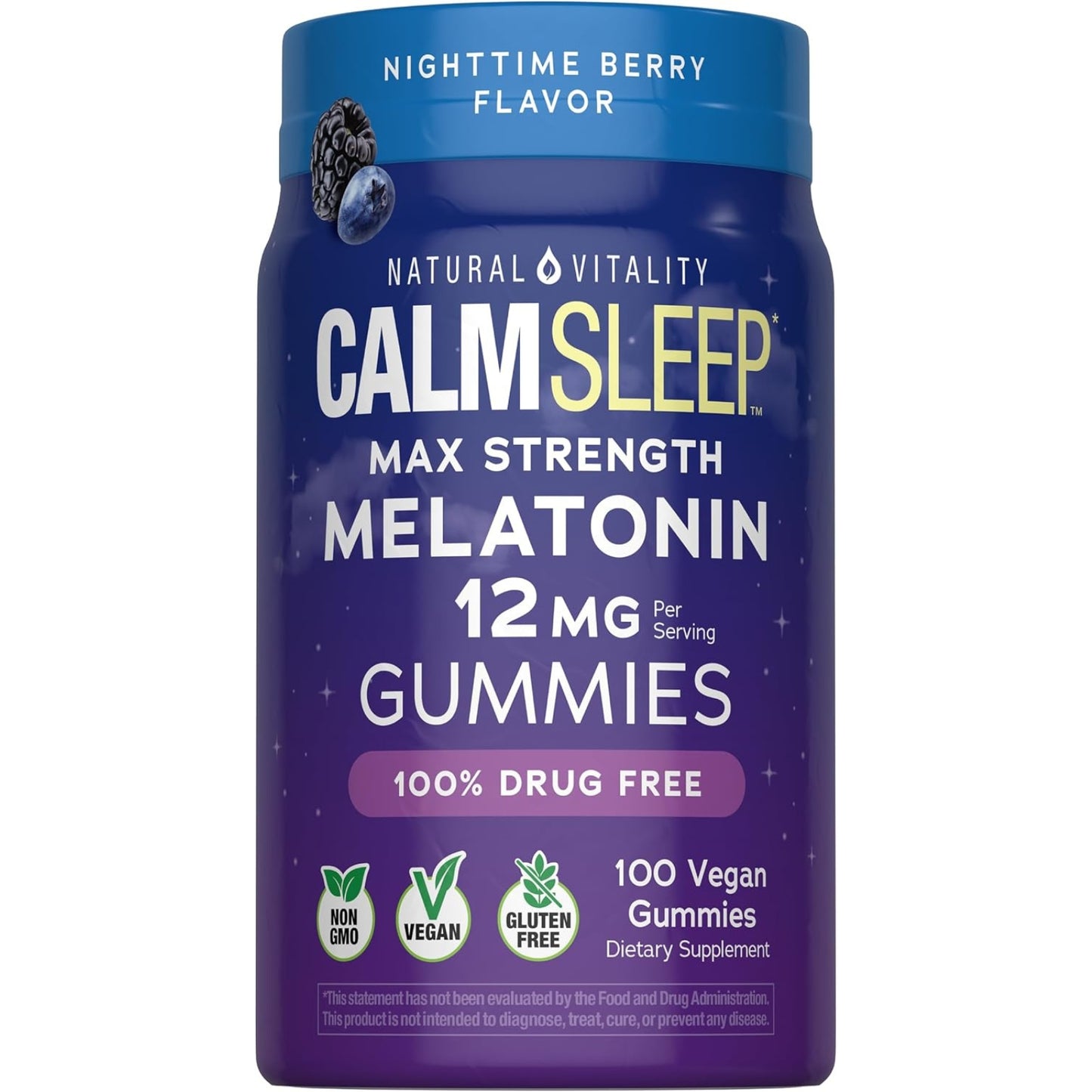 Natural Vitality, CALM Sleep Melatonin, 12 mg, Nighttime Berry Flavor, 100 Vegan Gummies UPC 850074790112 | Hilife Vitamins