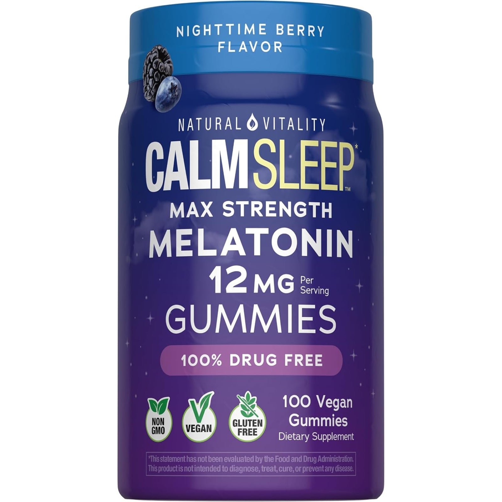 Natural Vitality, CALM Sleep Melatonin, 12 mg, Nighttime Berry Flavor, 100 Vegan Gummies UPC 850074790112 | Hilife Vitamins