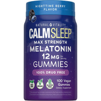 Natural Vitality, CALM Sleep Melatonin, 12 mg, Nighttime Berry Flavor, 100 Vegan Gummies UPC 850074790112 | Hilife Vitamins