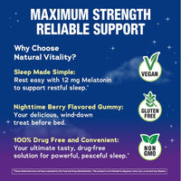 Natural Vitality, CALM Sleep Melatonin, 12 mg, Nighttime Berry Flavor, 100 Vegan Gummies UPC 850074790112 | Hilife Vitamins
