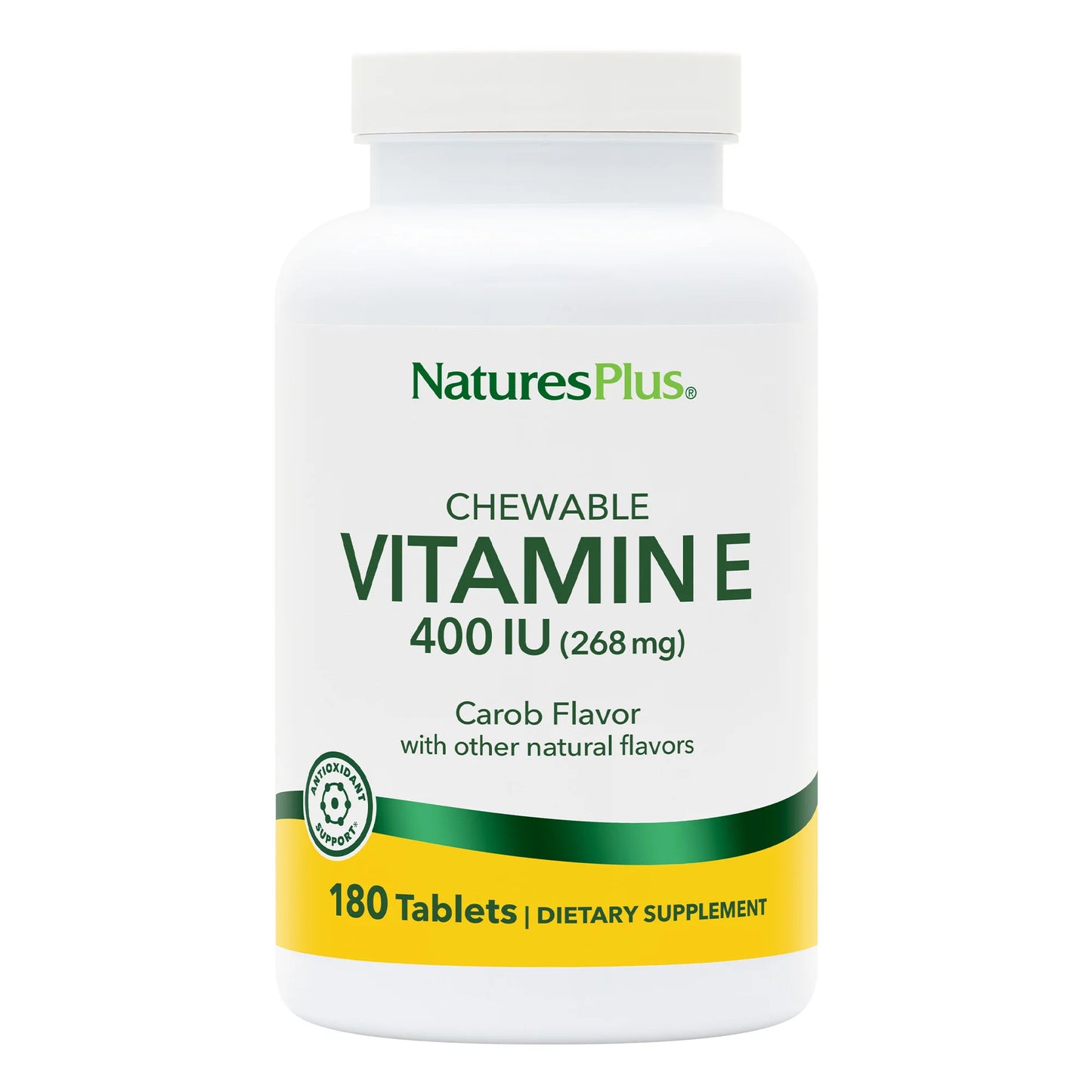 Nature's Plus, Chewable, Vitamin E, 400 IU, Carob Flavor, 90 Chewables UPC 097467028203 | Hilife Vitamins