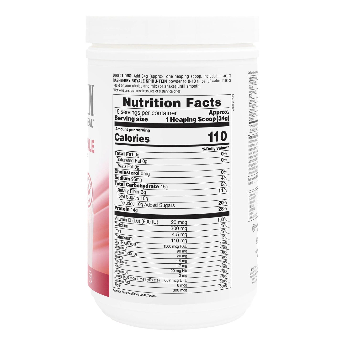 Nature's Plus, Spirutein Raspberry Royale, 1.12 Lbs UPC 097467459212 | Hilife Vitamins