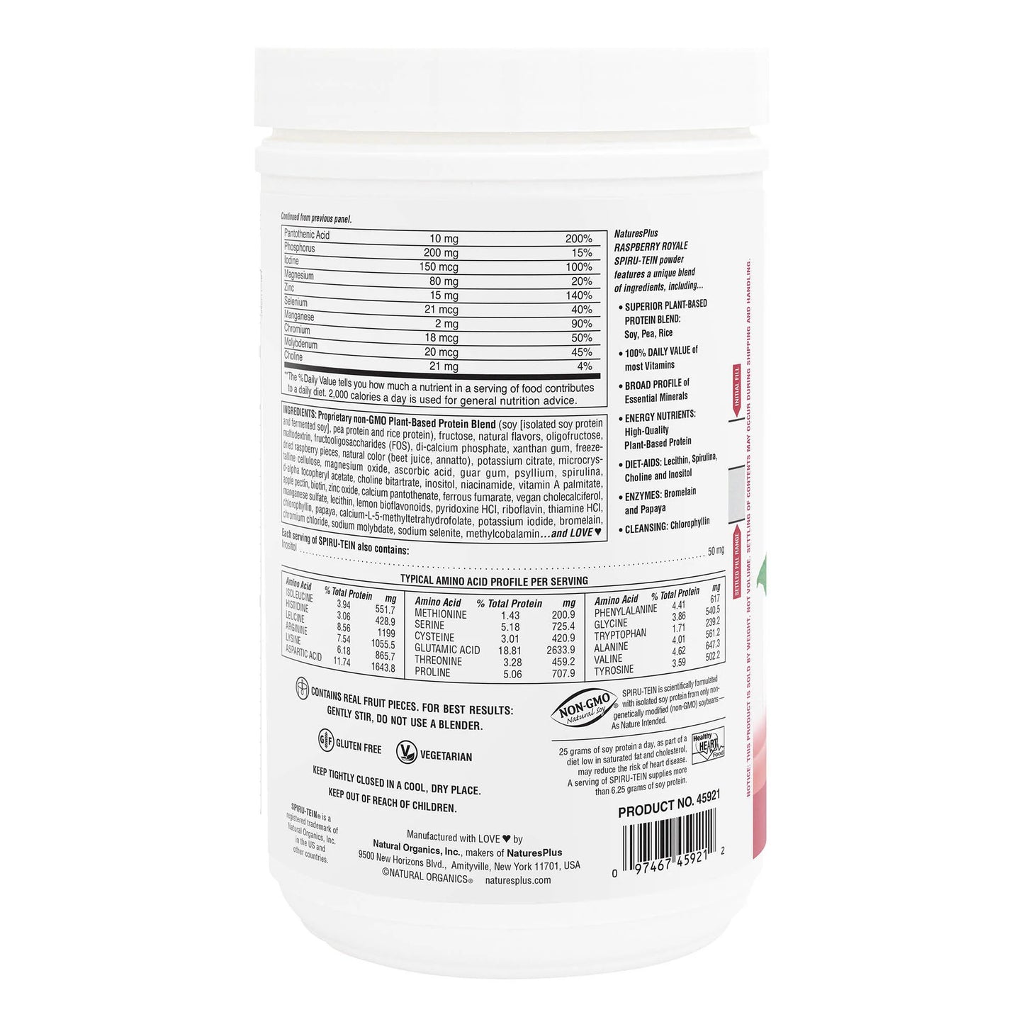 Nature's Plus, Spirutein Raspberry Royale, 1.12 Lbs UPC 097467459212 | Hilife Vitamins