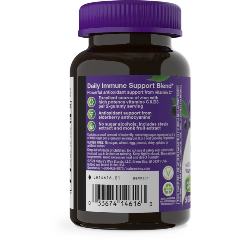 Nature’s Way, Sambucus Zero Sugar Immune Gummy Elderberry with Zinc Vitamin C & D3, 50 Gummies UPC 033674146163
