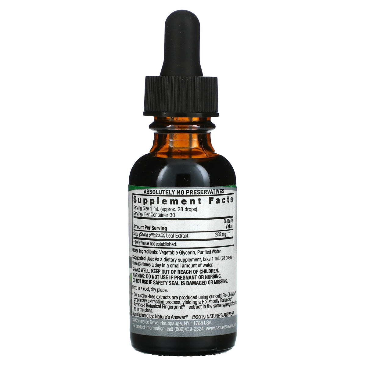 Nature’s Answer, Sage Alcohol Free Extract, 1 Oz UPC 083000006647 | Hilife Vitamins
