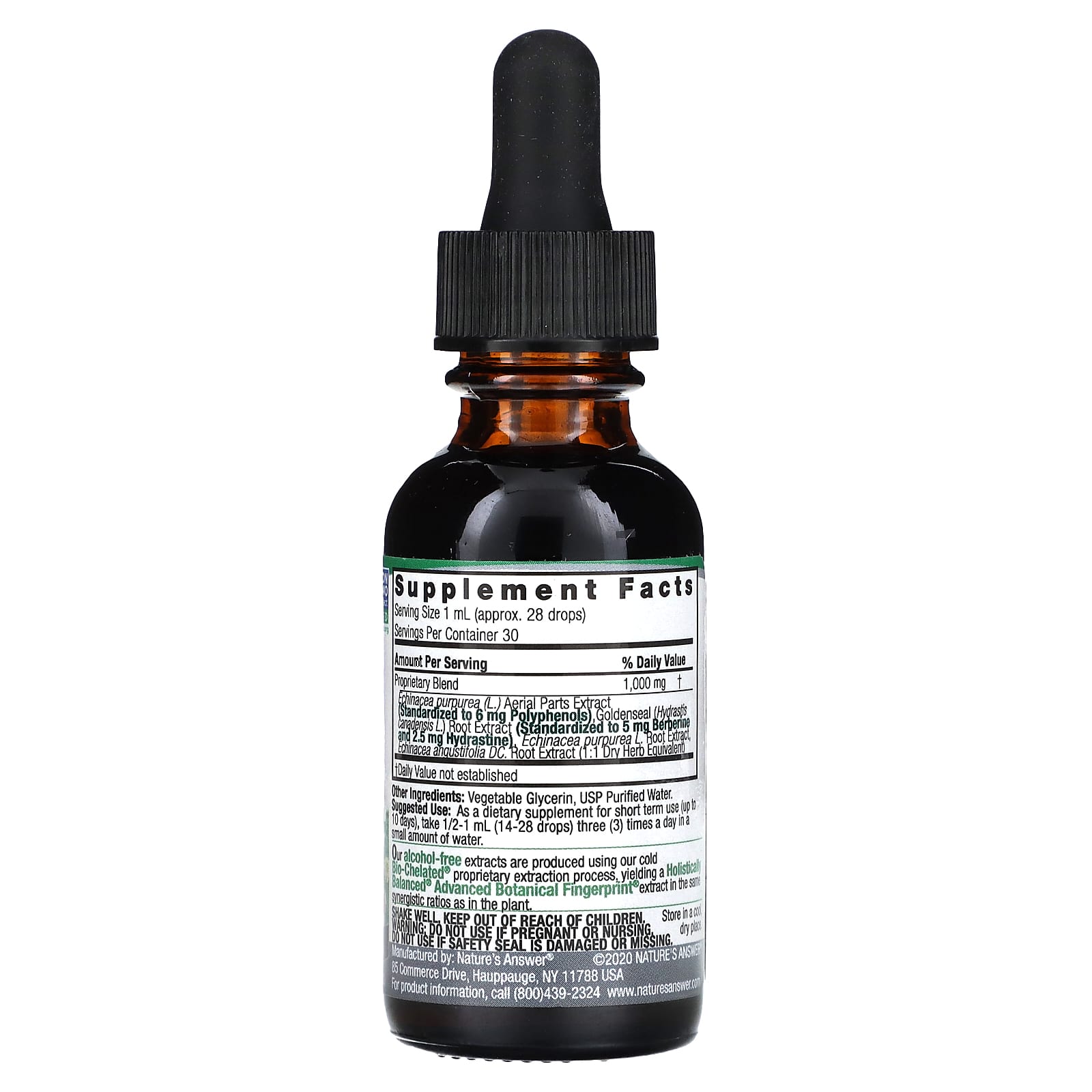 Nature’s Answer, Echinacea-Goldenseal Alcohol Free Extract, 1 Oz UPC 083000007590 | Hilife Vitamins