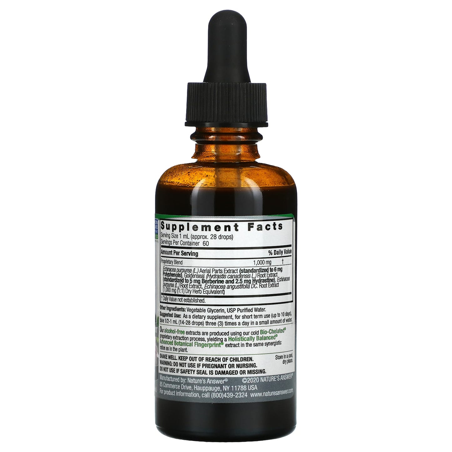 Nature’s Answer, Echinacea-Goldenseal Alcohol Free Extract, 2 Oz UPC 083000007613 | Hilife Vitamins