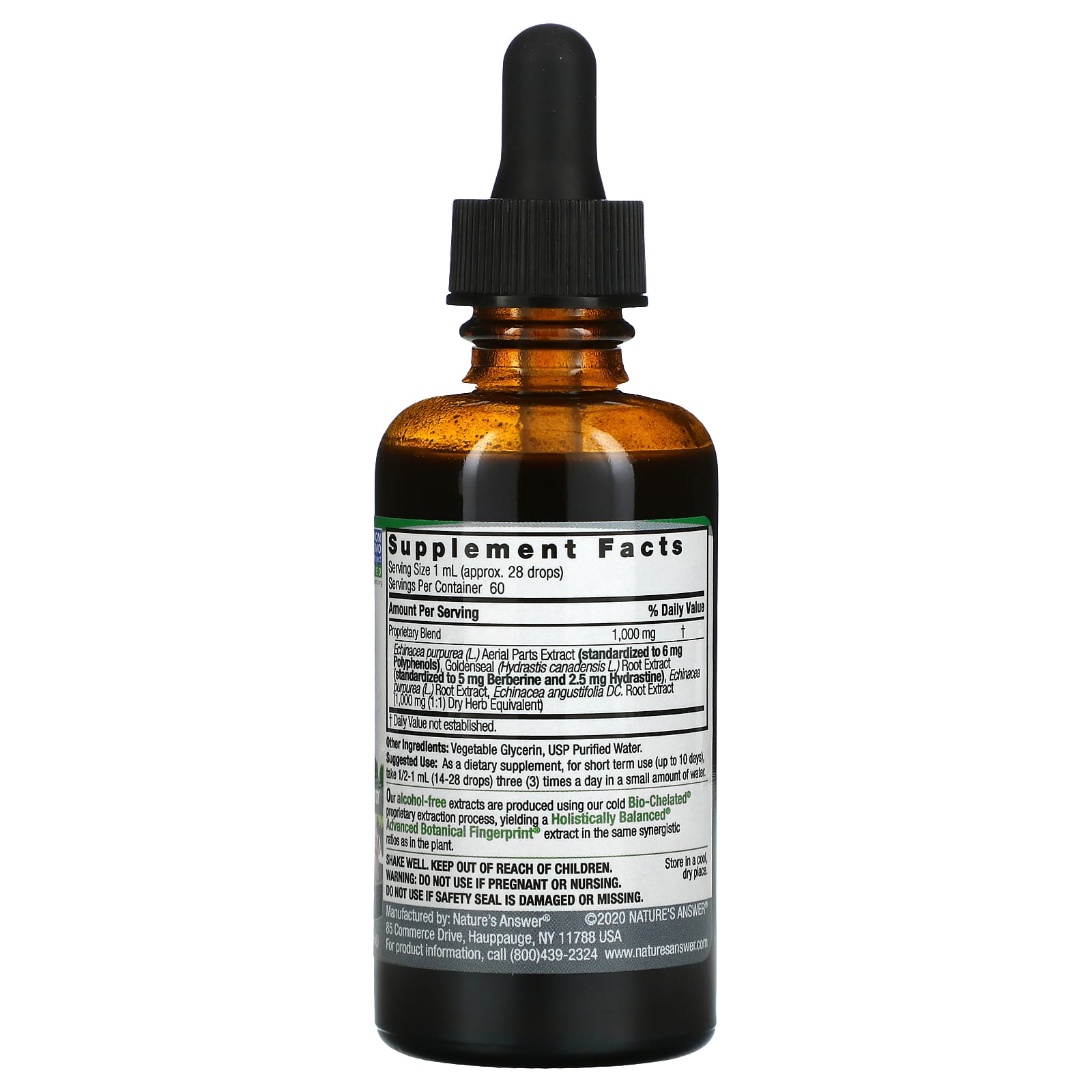 Nature’s Answer, Echinacea-Goldenseal Alcohol Free Extract, 2 Oz UPC 083000007613 | Hilife Vitamins