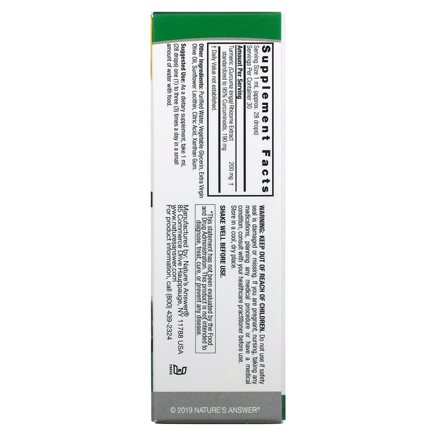 Nature's Answer, Turmeric-3, Alcohol-Free, 1 fl oz (30 ml) UPC 083000009013 | Hilife Vitamins