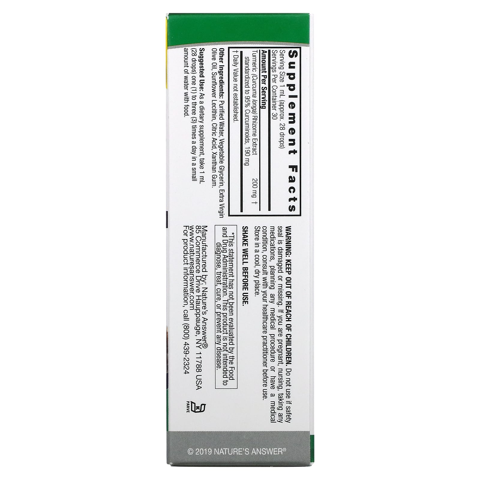 Nature's Answer, Turmeric-3, Alcohol-Free, 1 fl oz (30 ml) UPC 083000009013 | Hilife Vitamins