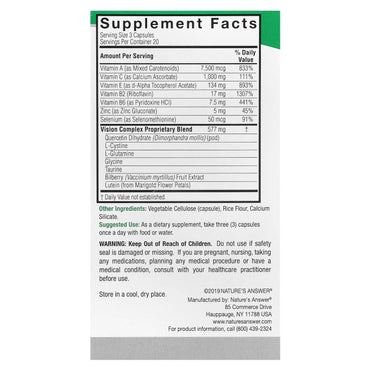 Nature’s Answer, Bilberry Vision Complex, 60 Vegetarian Capsules UPC 083000160110 | HiLife Vitamins