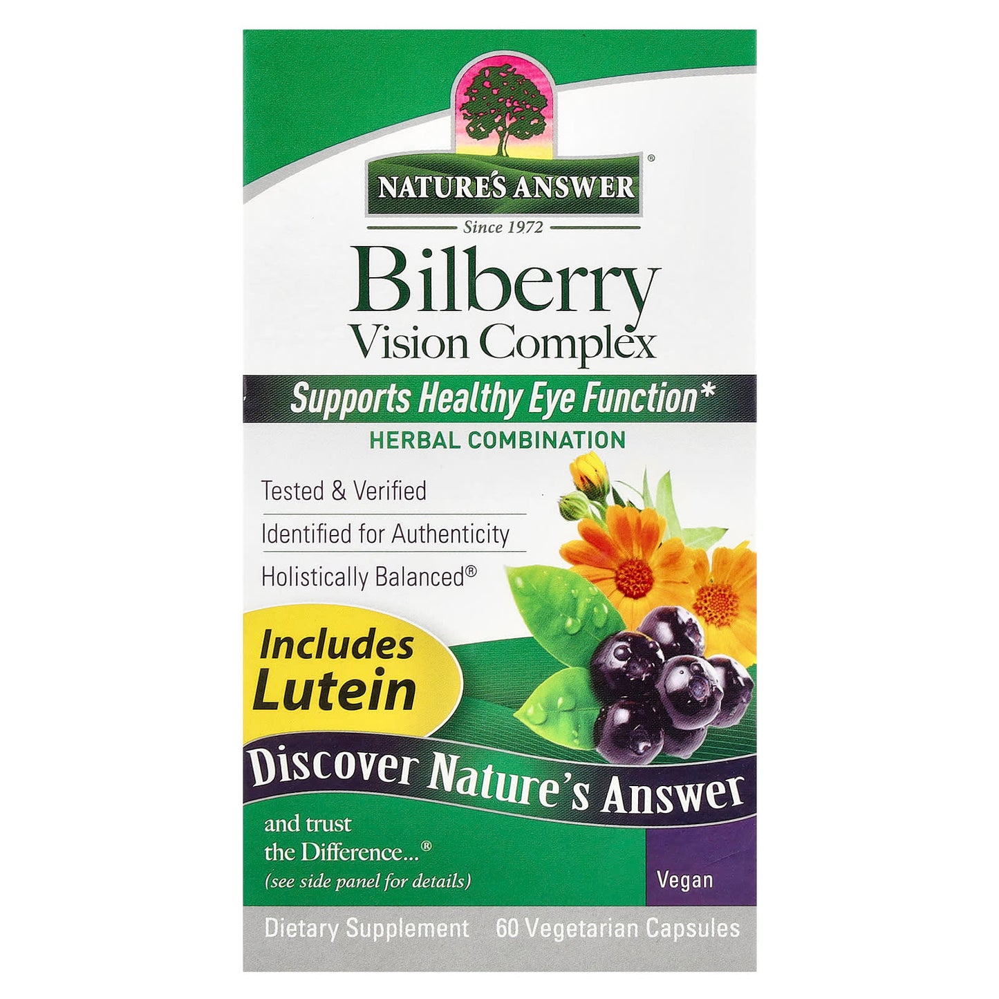Nature’s Answer, Bilberry Vision Complex, 60 Vegetarian Capsules UPC 083000160110 | Hilife Vitamins
