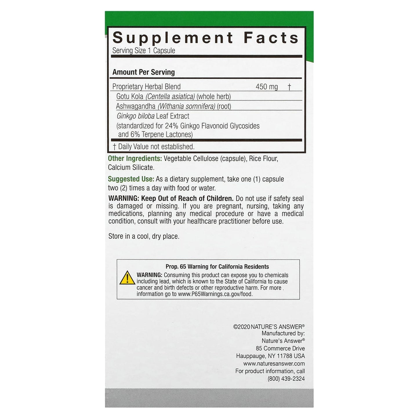 Nature’s Answer, Brainstorm 2, 90 Capsules UPC 083000160233 | Hilife Vitamins
