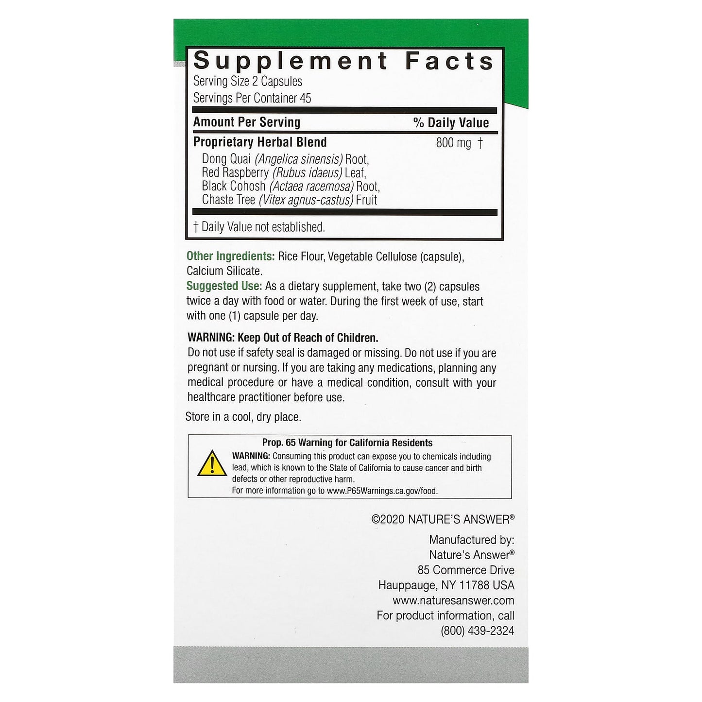 Nature’s Answer, Female Complex, 90 Capsules UPC 083000160325 | Hilife Vitamins