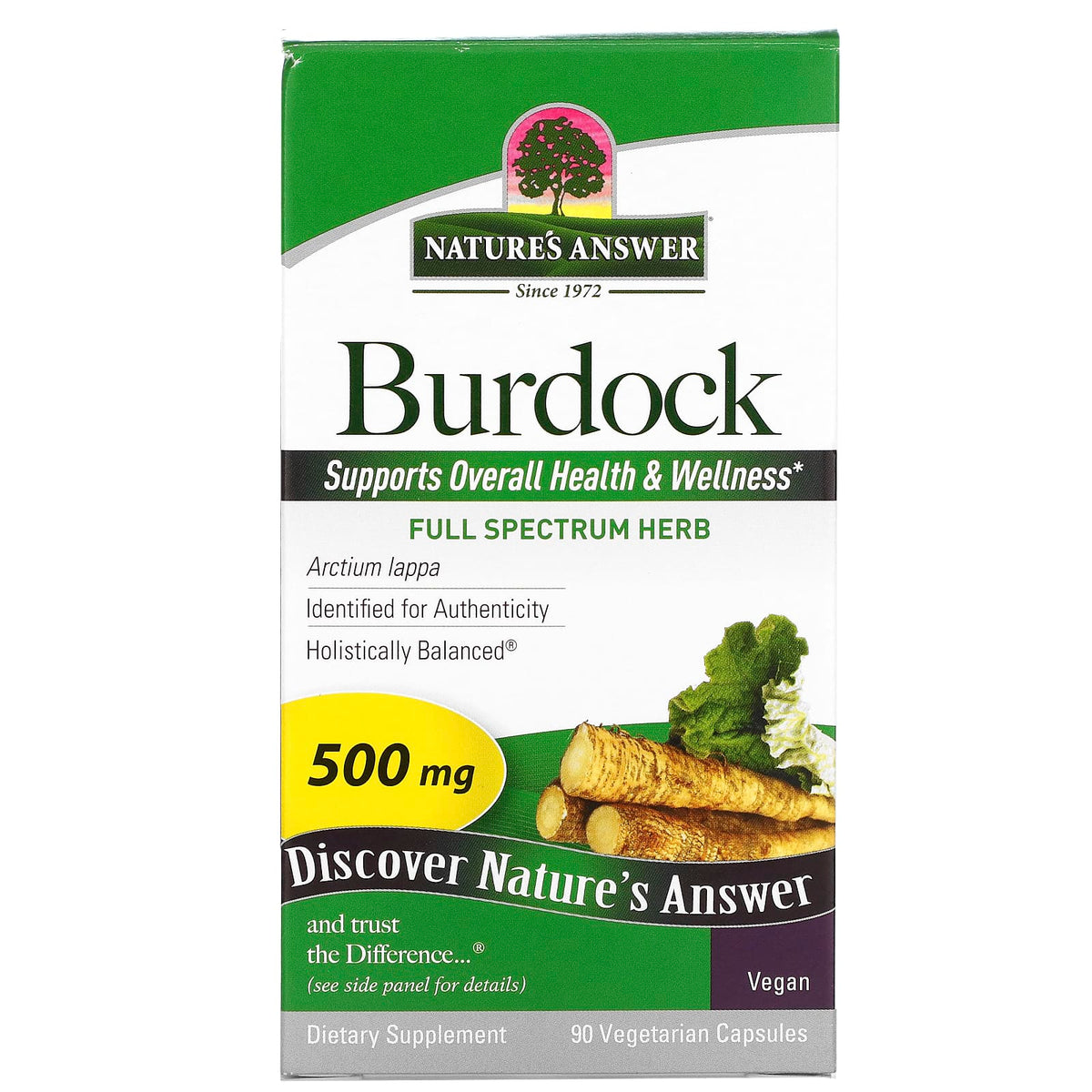 Nature’s Answer, Burdock, Full Spectrum Herb, 500 mg, 90 Vegetarian Capsules UPC 083000161346 | Hilife Vitamins
