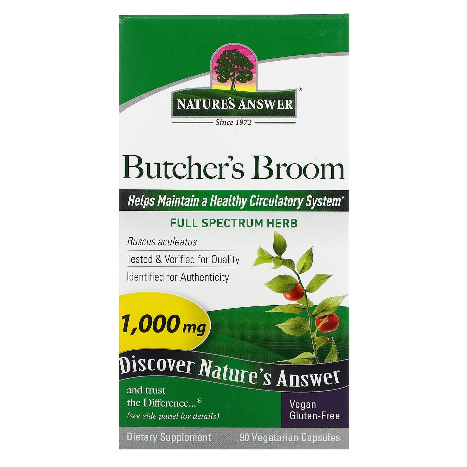 Nature’s Answer, Butchers Broom Root, 90 Capsules UPC 083000161384 | Hilife Vitamins