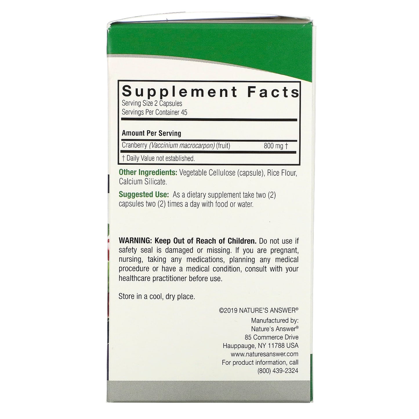 Nature’s Answer, Cranberry Fruit, 90 Capsules UPC 083000161582 | Hilife Vitamins