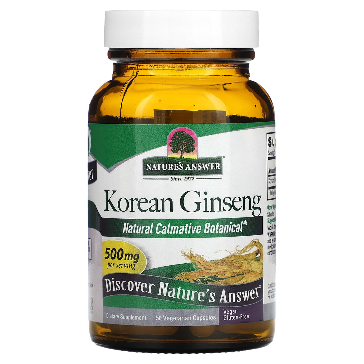 Nature’s Answer, Ginseng Root Korean 500 mg, 50 Capsules UPC 083000162343 | Hilife Vitamins