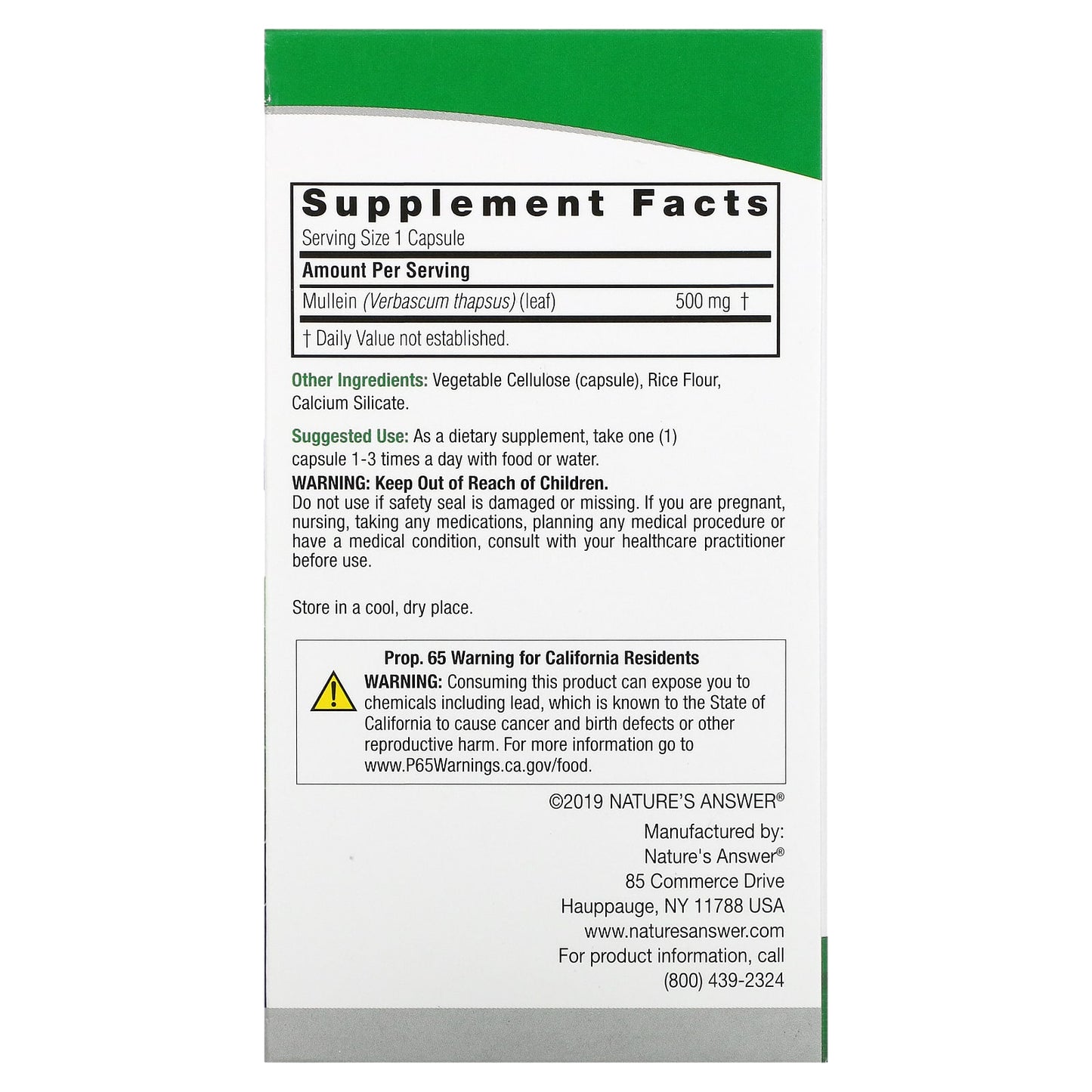 Nature’s Answer, Mullein Leaf, 90 Capsules UPC 083000162985 | Hilife Vitamins