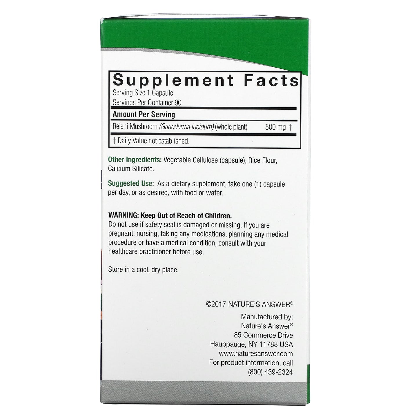 Nature’s Answer, Reishi Mushroom Mycelia, 90 Capsules UPC 083000163227 | Hilife Vitamins