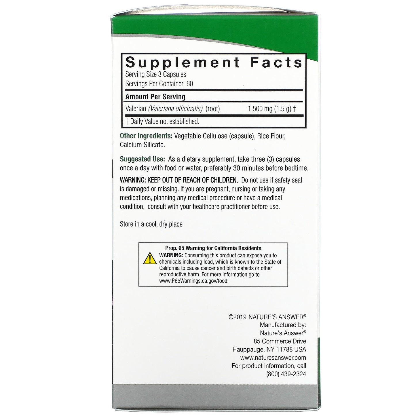 Nature’s Answer, Valerian Root, 180 Capsules UPC 083000163500 | Hilife Vitamins