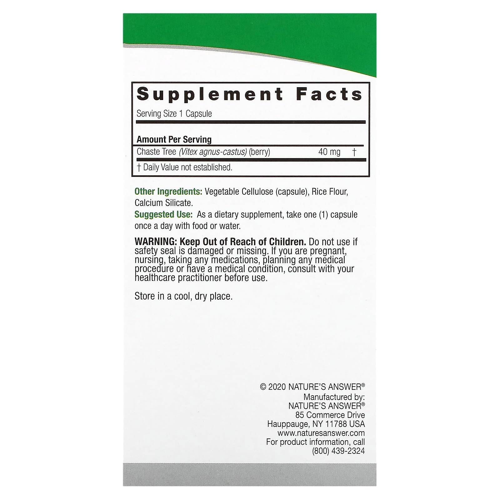 Nature’s Answer, Vitex Agnus-Castus (Chastetree Berry), 90 Capsules UPC 083000163548 | Hilife Vitamins