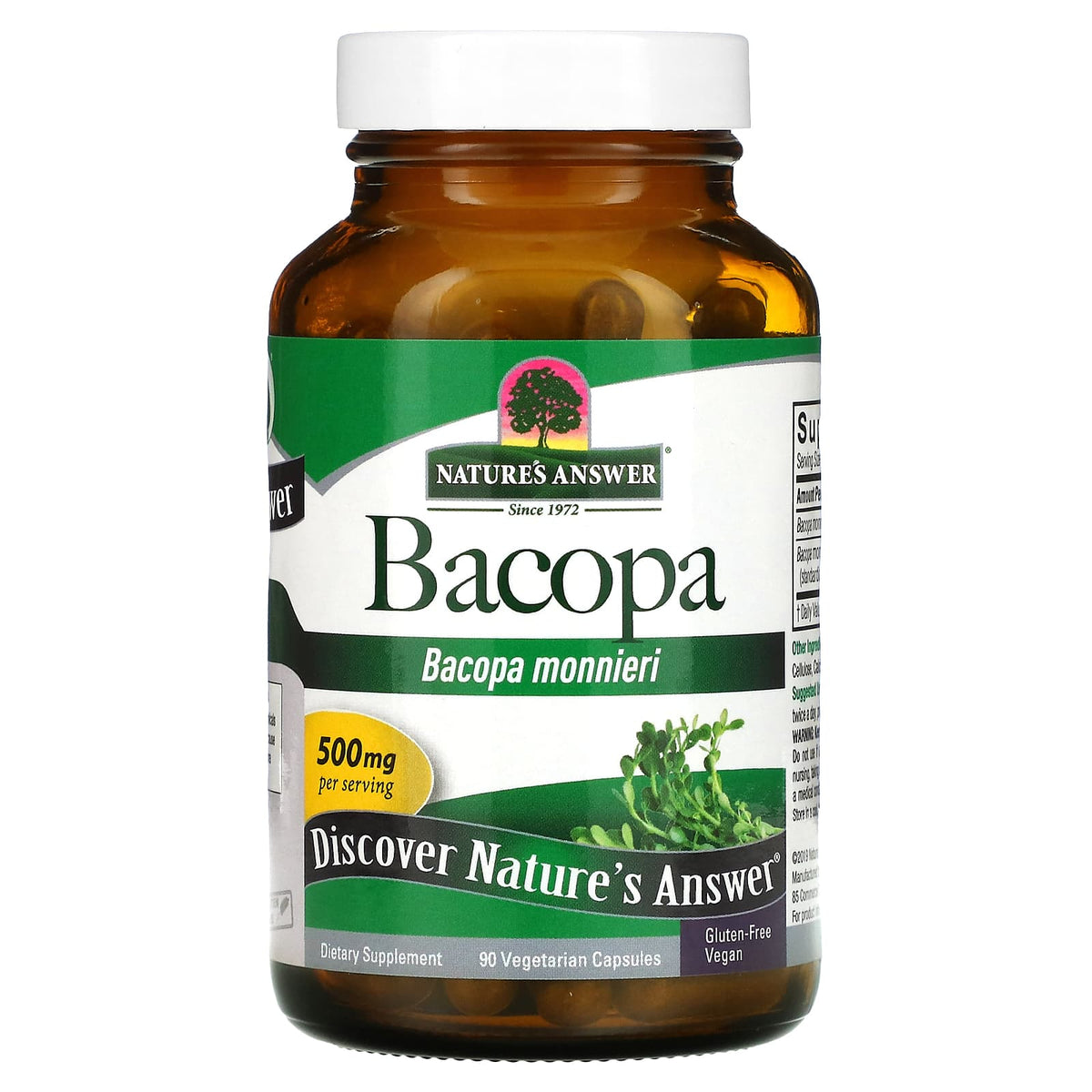 Nature’s Answer, Bacopa 500mg, 90 Capsules UPC 083000163609 | Hilife Vitamins