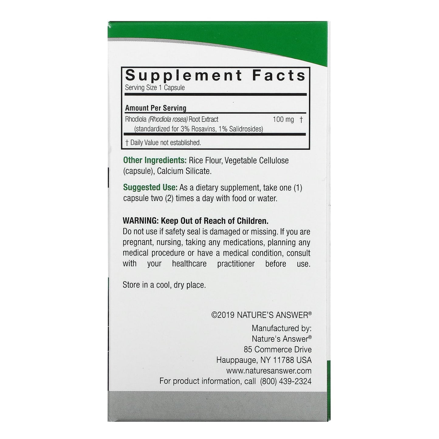 Nature’s Answer, Rhodiola Standardized Root Extract, 60 Capsules UPC 083000164262 | Hilife Vitamins