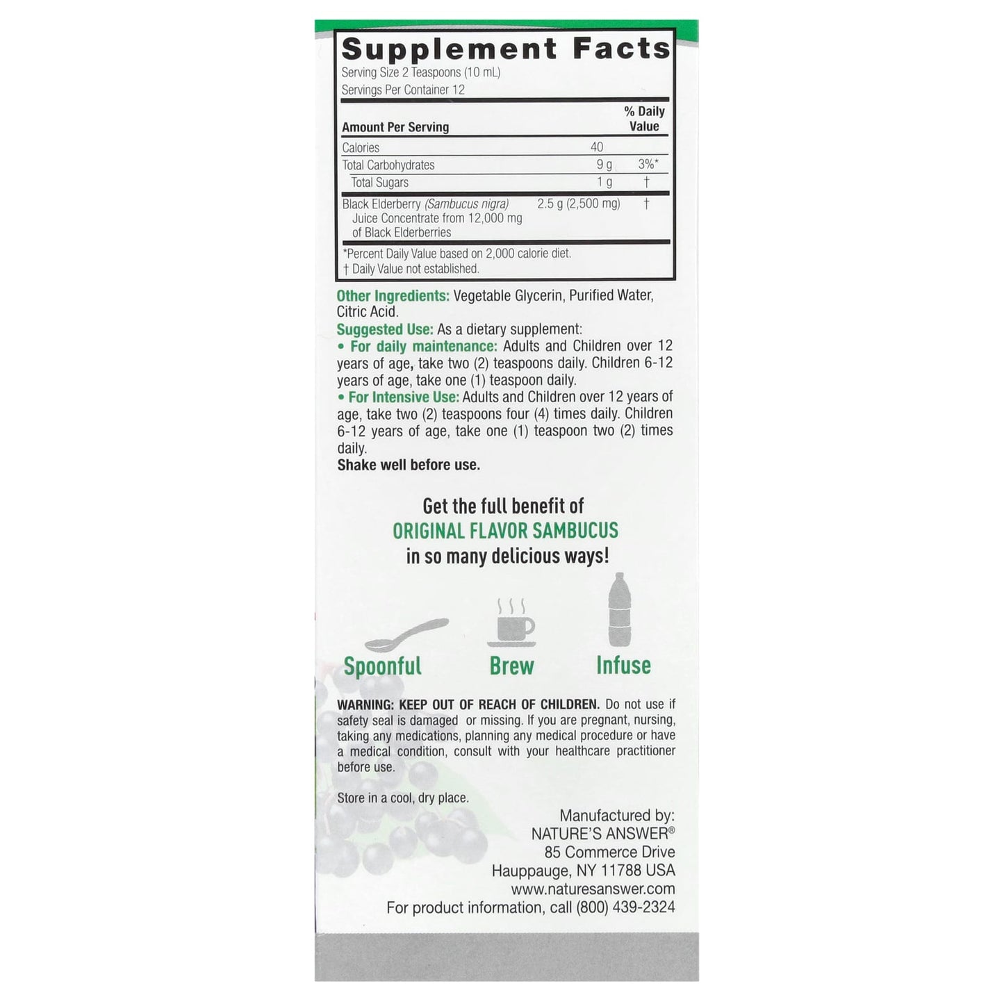 Nature’s Answer, Sambucus, 4 Oz UPC 083000260407 | Hilife Vitamins